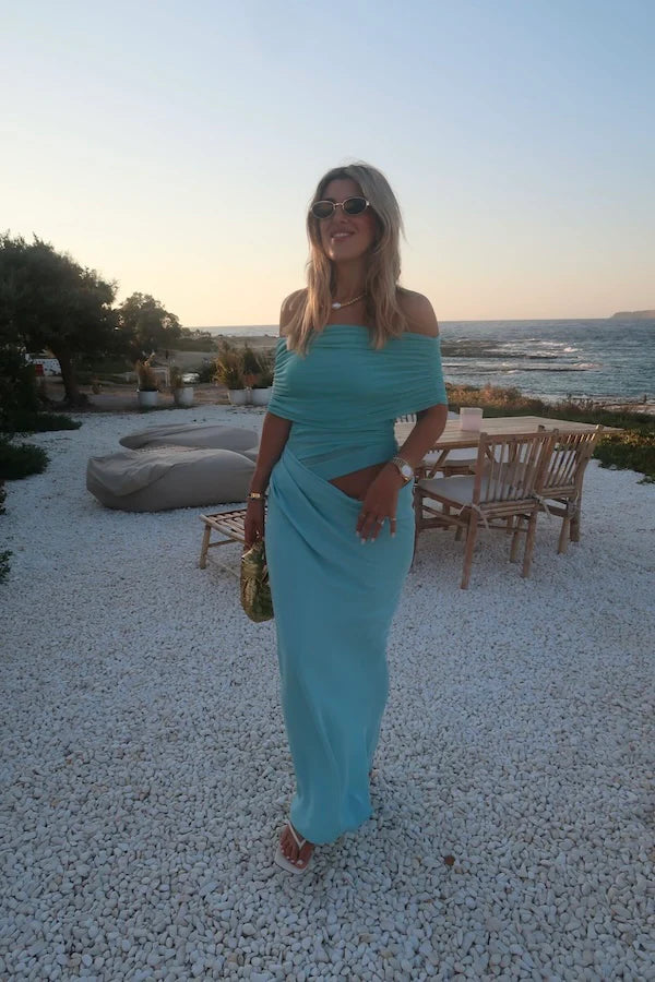 Benni Nico Off-Shoulder Maxi Dress Aquamarine